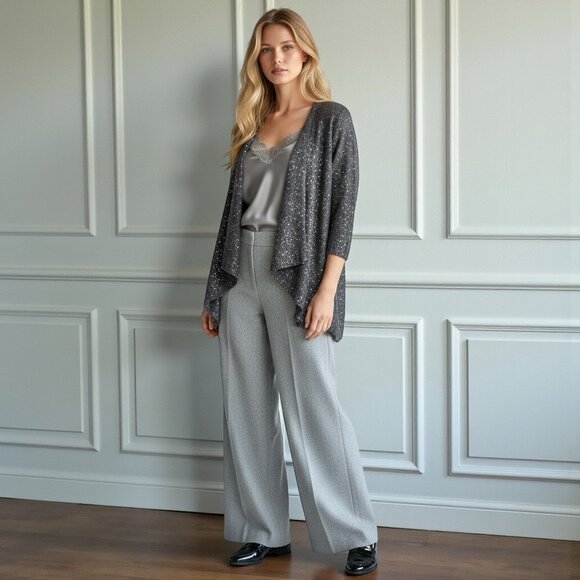 NWT Sisters Sequin Open Front Mohair Cardigan Sz L Gray Evening Sweater Holiday - Picture 13 of 13